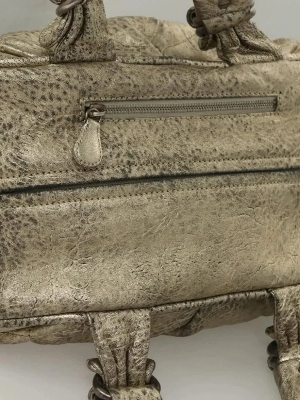 CHANEL Wild Stitch Hand Bag Leather Silver CC Auth 133064